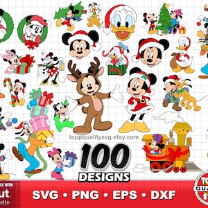 Mickey and Friends Christmas 100 cliparts bundle, craft supply, Christmas svg cut files for Cricut / Silhouette, Mickey svg, png, dxf files