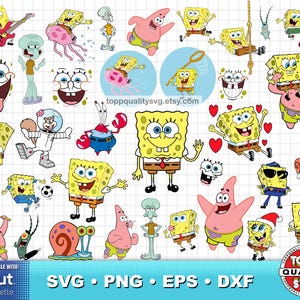 Pacchetto clipart di Sponge Bob, materiale per lavoretti stampabili, file di taglio SVG per Cricut/Silhouette, file EPS, PNG e DXF