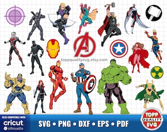 Avengers clipart set: superhelden SVG-bestanden knippen voor Cricut / Silhouette (ambachtelijke levering)