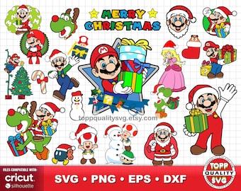 Pacote de clipart de Natal do Super Mario: arquivos de corte SVG para Cricut / Silhouette (material de artesanato)