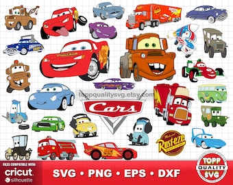 Cars clipart-bundel: gesneden SVG-bestanden voor Cricut / Silhouette, Lightning McQueen-svg (ambachtelijk aanbod)