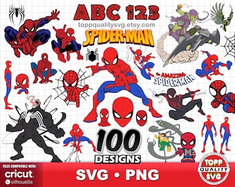 Spiderman 100 Cliparts Bundle + Alphabet: SVG-Schnittdateien für Cricut / Silhouette (Bastelbedarf)