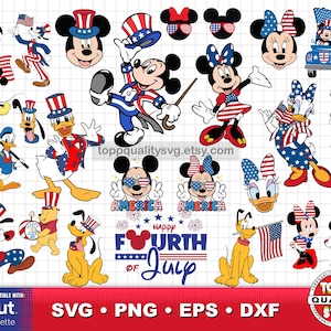 Bundle de cliparts Mickey et ses amis, matériel créatif, Happy Fourth Of July svg pour Cricut / Silhouette, svg de la fête de l'indépendance, png
