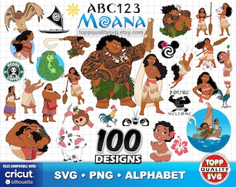 Moana 100 cliparts bundle + alphabet, craft supply, Moana svg cut files for Cricut / Silhouette, Moana png files, instant download