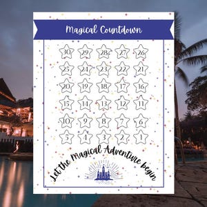 Magical Countdown Printable Vacation Calendar, 30-Day Travel Countdown Tracker, Vacation Countdown Gift for Adventure Lovers