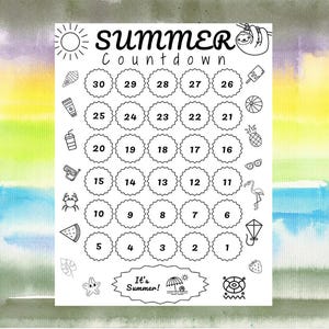 夏へのカウントダウン - 印刷可能なカレンダー