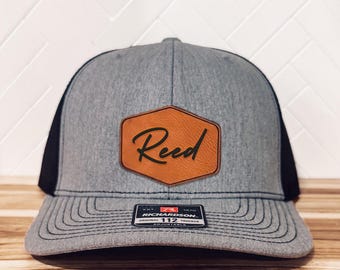 Personalized Youth Trucker Hat - Custom Leather Patch Cap - Kids Hat - Boys Trucker Hat - Father and Son Hat - Richardson 112 - Gift for Him