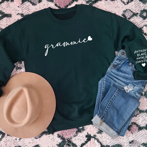Custom Grammie Sweatshirt, Sweater With Grandchildren Names on Sleeve, Personalized Grandma Sweater, Grandmother Gift, Mothers Day Crewneck