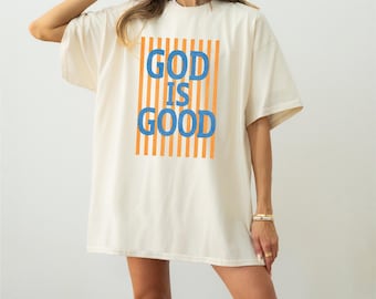 Camiseta "Dios es bueno", camiseta moderna de fe cristiana, camiseta de iglesia con tipografía llamativa, camiseta con gráficos religiosos minimalistas, diseño bíblico inspirador