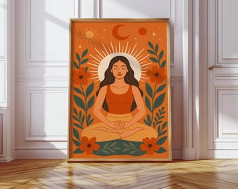 Arte murale per meditazione boho / Poster retrò per yoga spirituale / Decorazione per la casa con consapevolezza