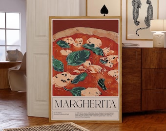 Póster vintage de pizza margarita: Impresión artística de pared de pizzería italiana para decoración de cocina - Descarga digital