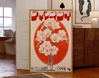 Vintage Japanese Freesia Botanical Print - Retro Oriental Floral Wall Art Decor Poster