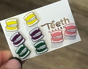 Denture Earrings, Tooth Earrings, Dental Gift, Teeth Earrings, CDT, Dental Lab Technician