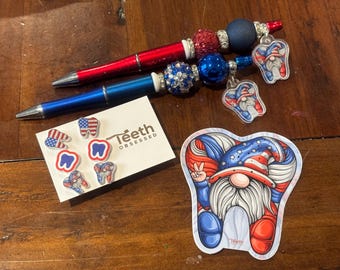 Patriotic Tooth Earrings, Dental Assistant Gift, 4th of July Gnome Design