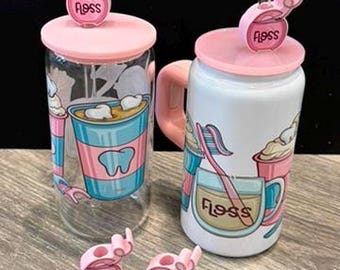Dental Tumbler | Tooth & Floss Topper Drinkware (Libby Glass)