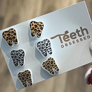 Leopard Tooth Earrings, Leopard Teeth Earrings, Leopard Dental, Cheetah Dental, Dental Gift, Dental Hygienist, Dental Assistant