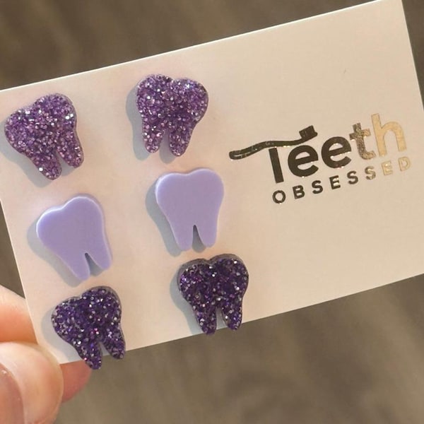 Purple Tooth Dental Earrings, Teeth Earrings, Tooth Studs, RDH, Hygienist, Dental Hygiene Gift, Dental Assistant, Dental Graduation
