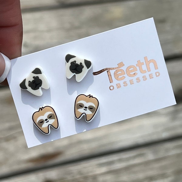 Pug Tooth Earrings, Pug Teeth, Sloth Tooth Earrings, Dental Earrings, Teeth Earrings, Dental Gift