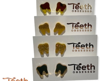 Gold Dental Earrings, Tooth Earrings, Dental Gift, Tooth Jewelry, Dental Jewelry, Dental Hygienist, Dental Assistant