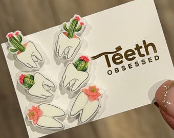 Succulent Tooth Earrings, Dental Plant Earrings, Tooth Jewelry, Dental Assistant Gift, Hygienist Gift, Dentist Gift,  Cute Teeth Earring