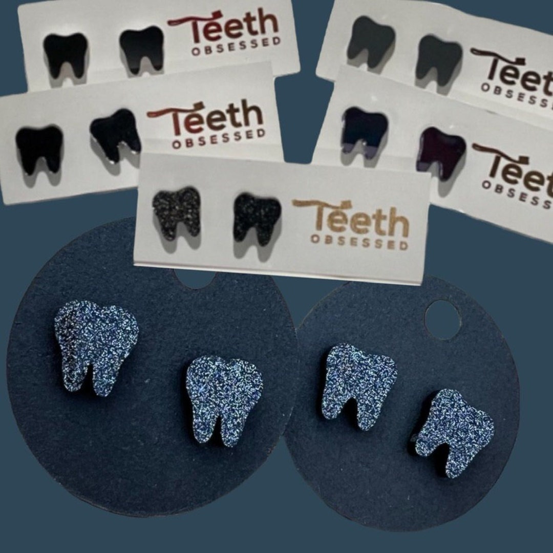Black Dental Earrings, Grey Tooth Earrings, Dental Earrings, Teeth