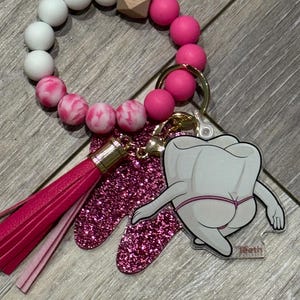Dental Keychain with Beads and Tassel, Tooth Charm