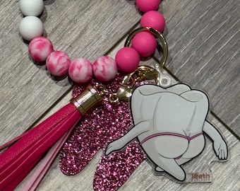 Dental Keychain with Beads and Tassel, Tooth Charm