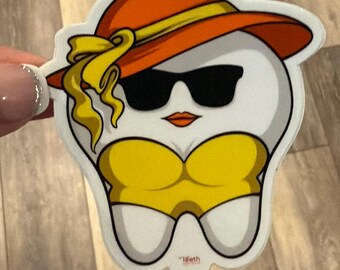 Dental Assistant Tooth Sticker, Fun Beach Vibes Vinyl Decal