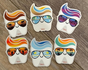 Dental Tooth Sticker | Tropical Sunset Sunglasses | Vinyl Decal