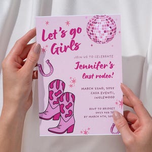 Last Rodeo Bachelorette Invitation, Cowboy Themed Hens Party, Disco Cowgirl Bachelorette Template Invite, Lets Go Girls Bachelorette Invite