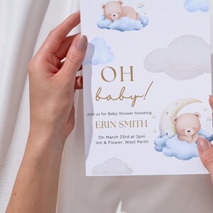 Baby Shower Invitation, Boy Baby Shower, Teddy Cloud Invitation, Editable Blue Invitation, Teddy Bear Baby Shower Invite, Printable Invite