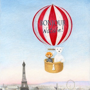 Walter the Red Panda and Jack the Polar Bear's Personalized Hot Air Balloon Ride Over Paris 8 x 10 inch Print by SBMathieu image 3