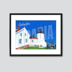 Station de phare de Bass Harbour Head, phare du parc national d'Acadia, impression de style carte postale vintage par SBMathieu
