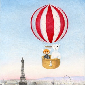 Walter the Red Panda and Jack the Polar Bear's Personalized Hot Air Balloon Ride Over Paris 8 x 10 inch Print by SBMathieu image 5