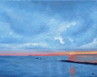 Hammonasset Beach State Park at Sunset, Madison, Connecticut Print of Original Painting by SBMathieu