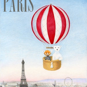 Walter the Red Panda and Jack the Polar Bear's Personalized Hot Air Balloon Ride Over Paris 8 x 10 inch Print by SBMathieu image 4