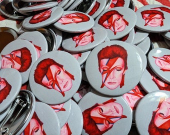 David Bowie Tribute Fan Art 2.25 Inch Large Button Pin by SBMathieu
