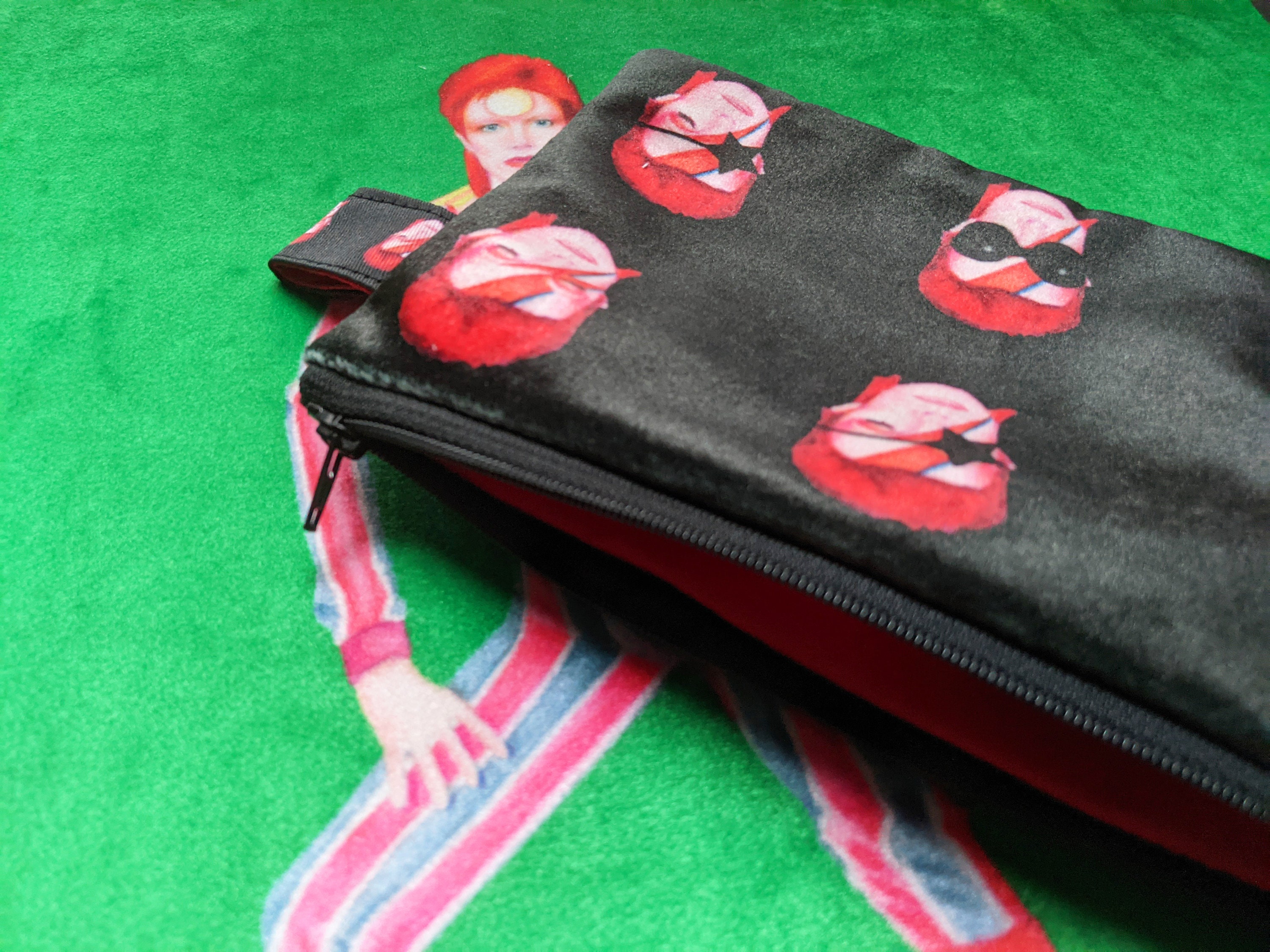 David Bowie Tribute Fan Art Black Velvet Zippered Clutch Bag
