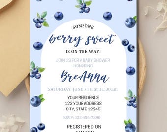 Gender Neutral Blueberry Baby Shower Invitation