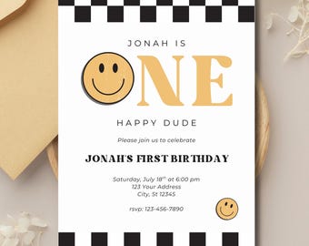 One Happy Dude Invitation, First Birthday Invite, Editable Template