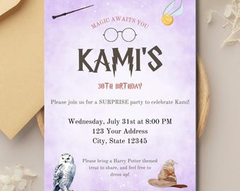 HP Wizard Birthday Party Invitation, Editable PDF