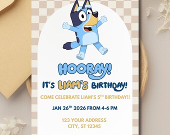 Blue Dog Birthday Invitation, Editable Kids Birthday Party Invite