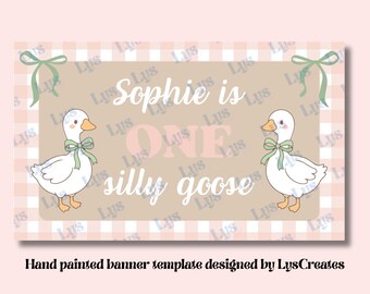 One Silly Goose Birthday Banner Template, Editable Baby Girl Birthday Decor