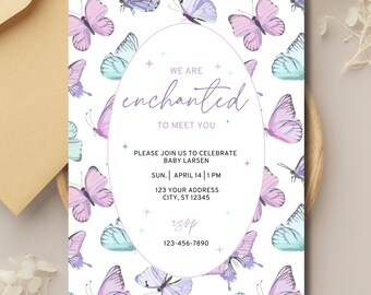 Enchanted to Meet You Baby Shower Invitation, Editable Party Invite