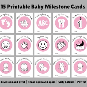 15 afdrukbare babymijlpaalkaarten | Roze | Eenvoudig te downloaden pdf om af te drukken | Herbruikbaar