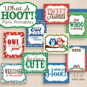 OWL Birthday Party Printable Package in Blue and Red Instant Download image 3