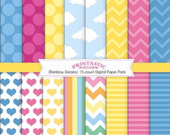 RAINBOW DREAMS Digital Scrapbooking Paper Pack- Instant Printable Download