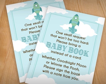 BRING A BOOK Baby Shower Card in Seafoam Green and Teal- Instant Printable Download