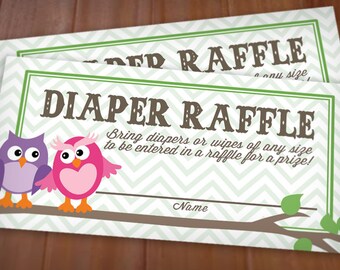 OWL Diaper Raffle Printable Ticket in Purple and Pink- Instant Download