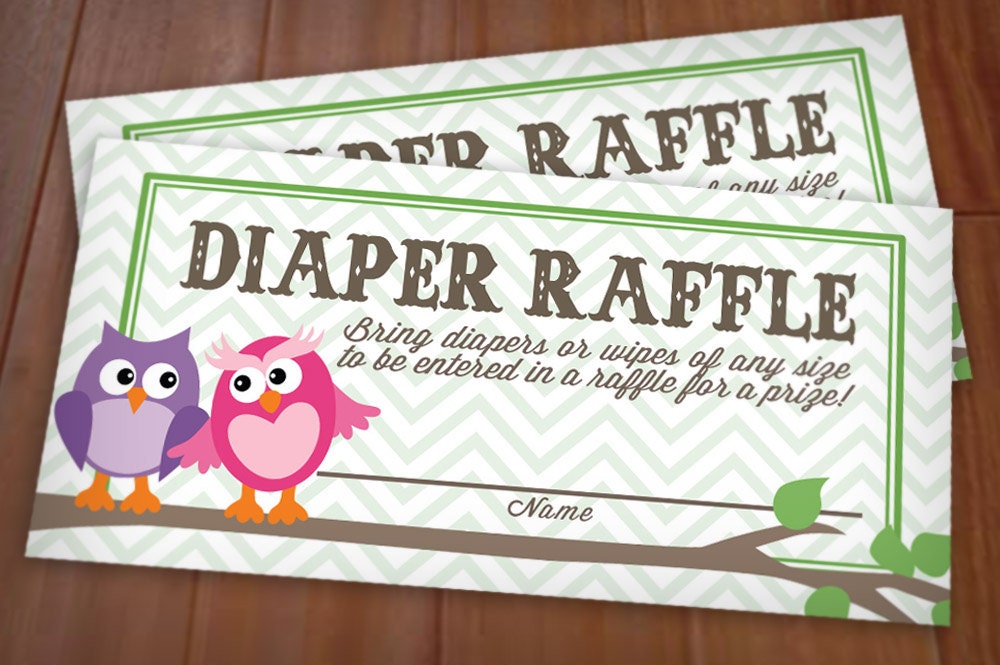 owl diaper raffle printable ticket in purple and pink instant etsy